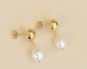 18K Gold PVD Pearl Earrings, Genuine Freshwater Pearl Hoops, Dangling Earring, Drop Earrings, Gold Earrings, WATERPROOF Pearl Earring