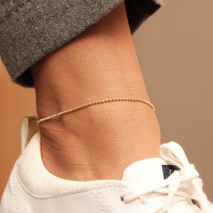 18K Gold Anklets, Gold Double Layers Anklet, Layered Anklet, Layering Anklet, Anklet Bracelet, Gold Herringbone Anklet, Gold Beaded Anklet Single Beaded Chain