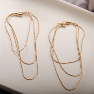 Gold Snake Chain Earrings, Herringbone Earrings,Gold Earring,Gold Long Dangle Earrings,Long Chain Earrings,Snake Chain Tassel Earrings image 2