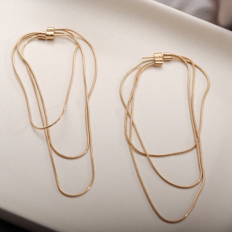 Gold Snake Chain Earrings Herringbone Earringsgold Etsy