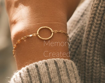 Gold Eternity Circle Bracelet, Sequin Chain Bracelet, Gold Bracelet, Dainty Bracelet, Gold Bracelet Gift for Girl, Christmas Gift for Mom