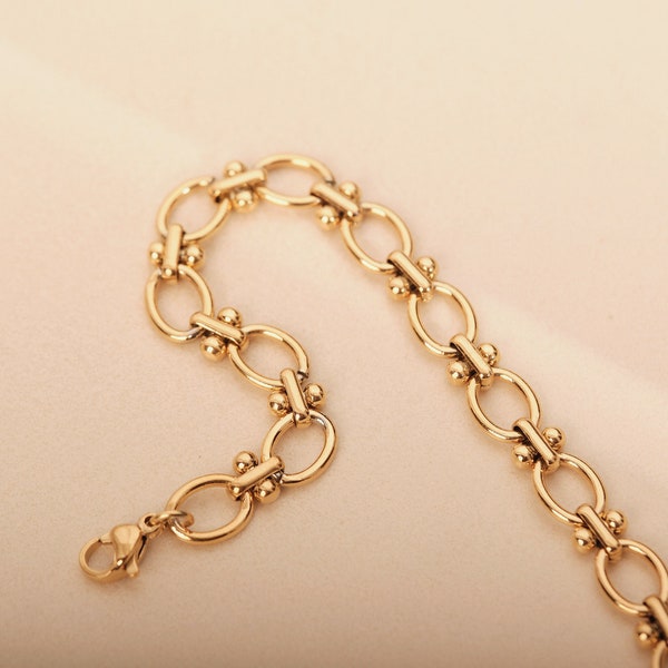 Gold Link Chain Bracelet, 18k Gold Chunky Chain Bracelet, Gold thick Chain Bracelet, Chunky Rectangle Chain Bracelet, Stacking Bracelet Gift