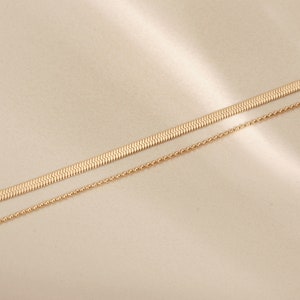 18K Gold Anklets, Gold Double Layers Anklet, Layered Anklet, Layering Anklet, Anklet Bracelet, Gold Herringbone Anklet, Gold Beaded Anklet image 9