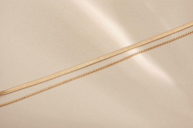 18K Gold Anklets, Gold Double Layers Anklet, Layered Anklet, Layering Anklet, Anklet Bracelet, Gold Herringbone Anklet, Gold Beaded Anklet image 9