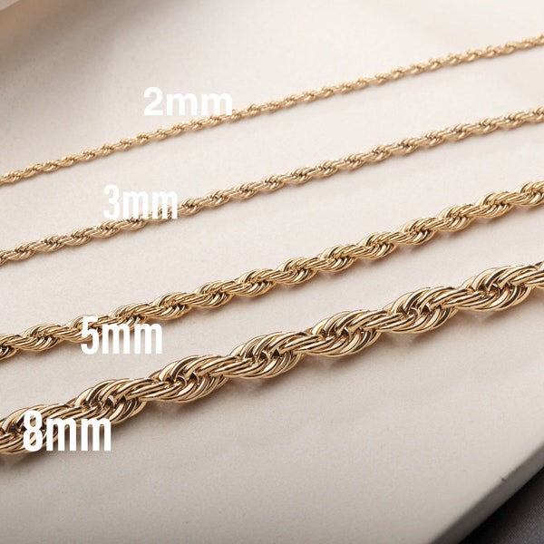 18k Gold Plated Twisted Rope Chain Necklace Gold Chunky Twisted rope choker Gold twisted Rope chain Bracelet Gold rope Chain bracelet