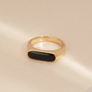 Gold rectangle Black Enamel Rings Geometric Ring Vintage Stainless Steel Jewelry Gold Ring Minimalist Ring Gold ring Non tarnish ring
