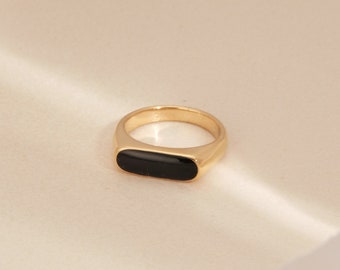 Gold rectangle Black Enamel Rings Geometric Ring Vintage Stainless Steel Jewelry Gold Ring Minimalist Ring Gold ring Non tarnish ring