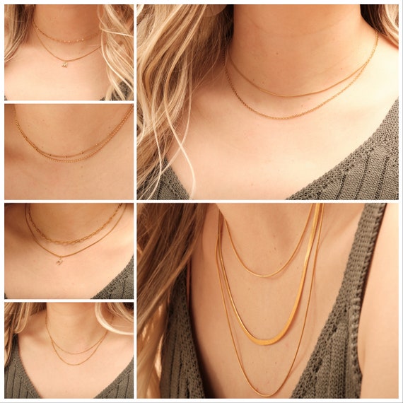 Gold Flat Snake Chain Necklace - Double Herringbone Chain for