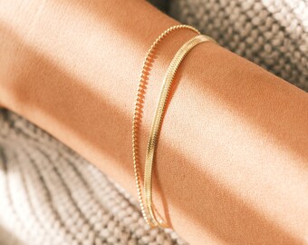 Gold Double Chain Bracelet, Gold Double Chain Anklet, Herringbone Bracelet, Snake Chain Bracelet, Gold Anklet, Snake Chain Anklet Bead Chain