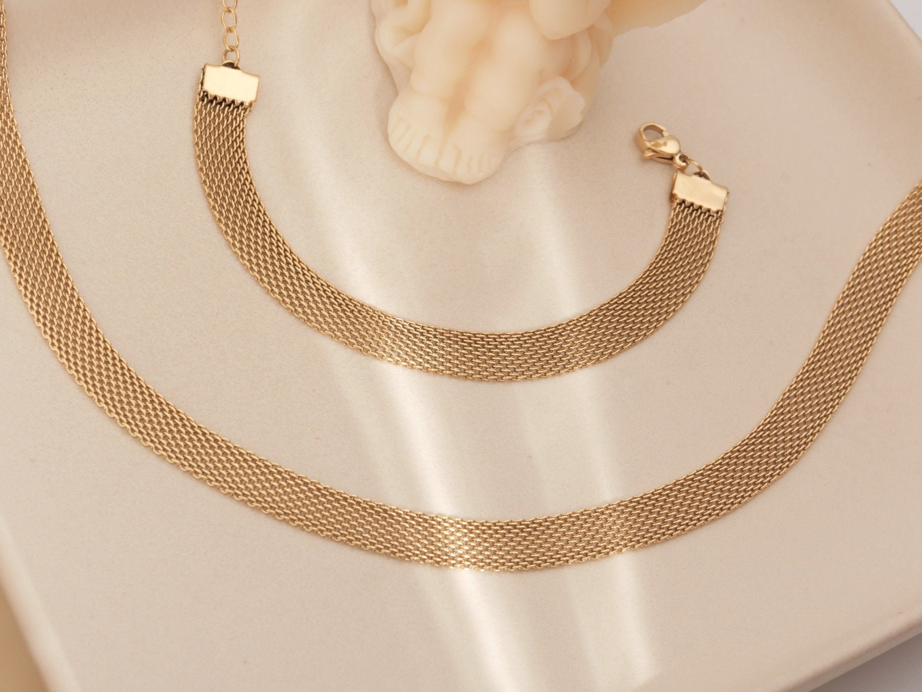 9ct Gold 19” Herringbone Chain Necklace - Ruby Lane