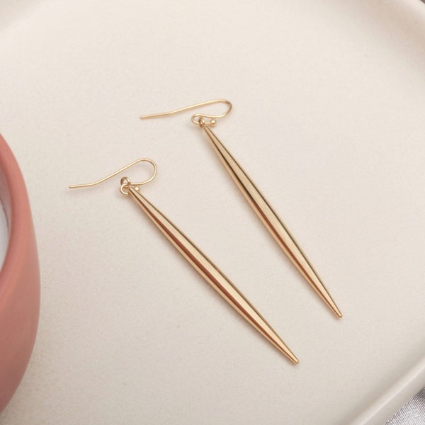 Gold Long Spike Earrings, Gold Spike Earrings, Gold Spike Dangle Earrings, Minimalist Earrings, Modern Look Earrings Gold Dangling earring