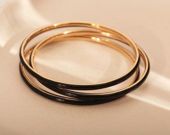 Black Bangle Bracelet, Gold Black Bangle for Women Plain Bangle Classic Slip On Bangle Tarnish Free Bangle Stackable Bangles Stacking Bangle