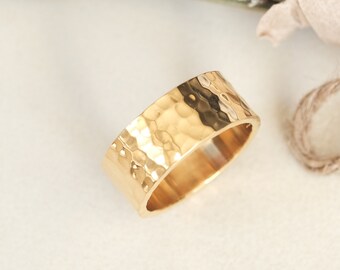 18K Gold PVD Hammered Ring, Hammered Band Ring, Gold Ring, Chunky Ring, Thick Ring, Simple Band, Hammered Ring, Wide Ring, Statement Ring