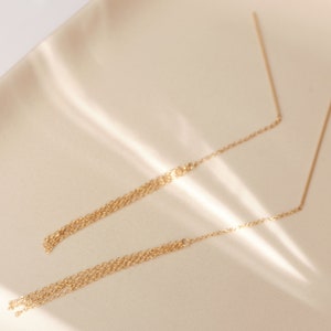 Gold thin Tassle Threader, Gold Threader Earring, Tassle Earring, Dangling Chain Earring, Chain Threader, Drop Chain Earring, WATERPROOF