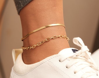 Gold Anklet, Gold Tarnish Free Anklet, Layered Anklet, Gold Anklet Bracelets, Waterproof Anklet, Anklet for Summer, Gold Anklet for Women