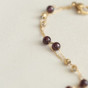 18k gold Garnet beads bracelet, double chain bracelet, double layer bracelet, garnet bracelet, birthstone garnet jewelry, gold bracelet