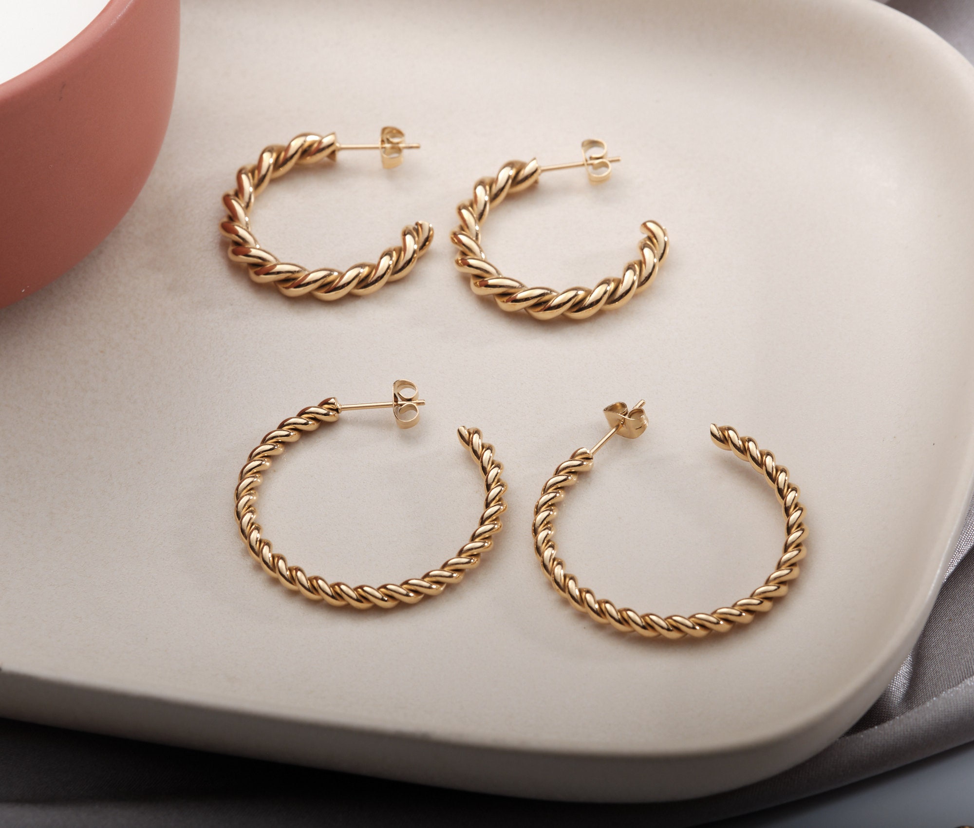 Sine Hoop Earrings in Gold & Tourmaline