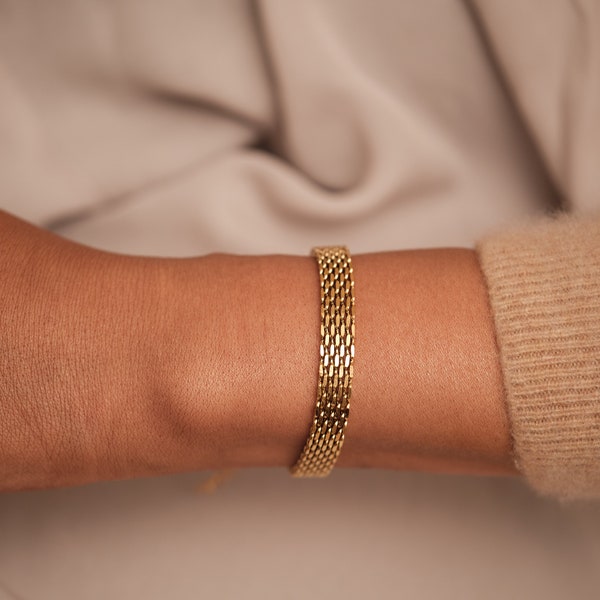 Gold Mesh Bracelet Vintage Jewelry Gold Bracelet Stainless Steel Waterproof Anti tarnish Gold Jewelry Gift For Her Him Mom Bracelet Gift