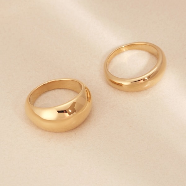 Gold Dome Ring Wide Band Ring Chunky Ring Stacking Band Thick Dome Ring Bubble Ring Minimalist Ring Thin Ting Dainty Ring Gift WATERPROOF