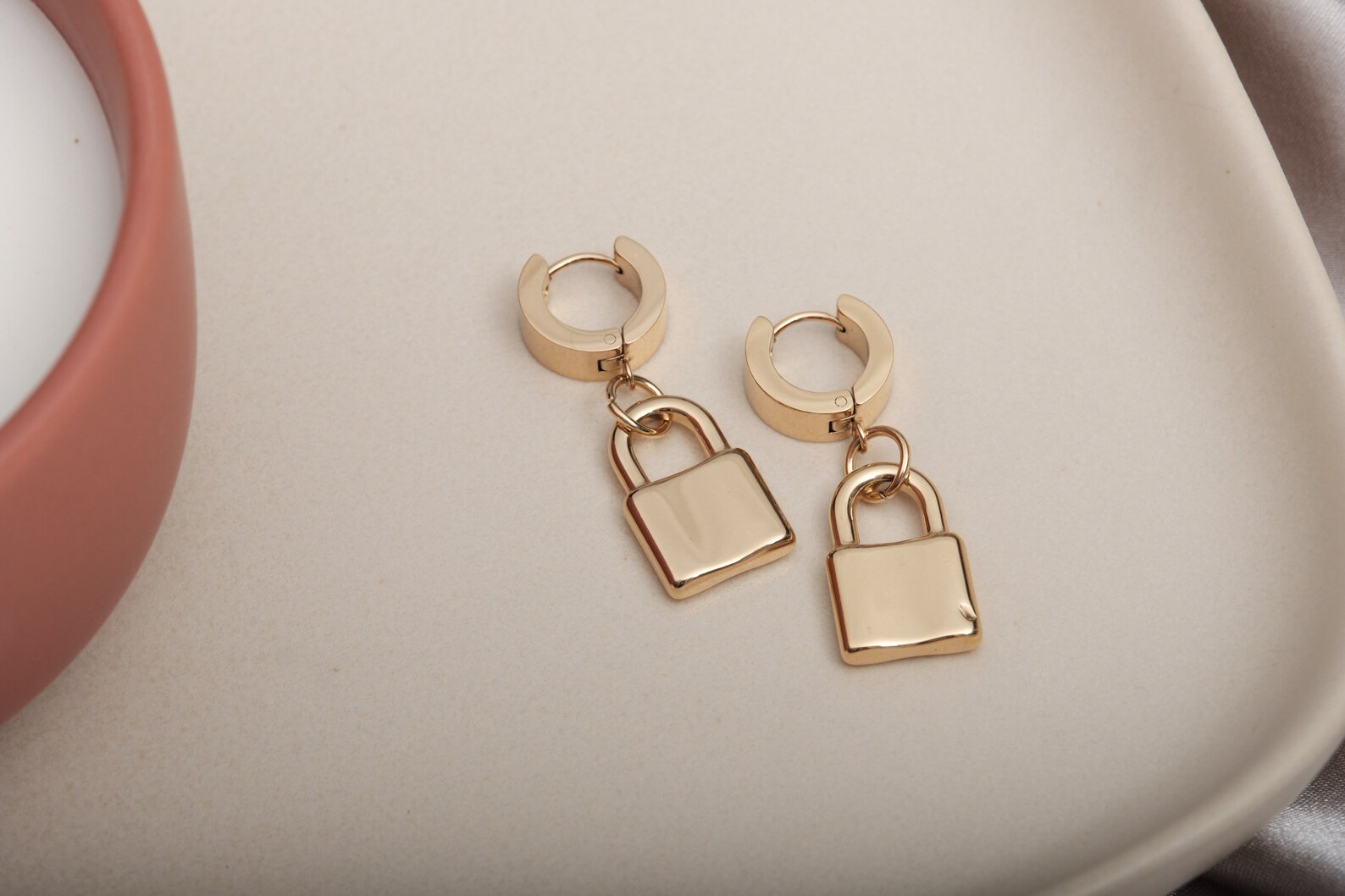 Gold Filled Padlock Earrings Lock Pendant Earrings Gold Etsy