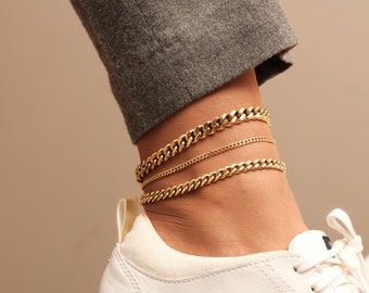 Cuban Chain Anklet, Curb Chain Anklet, Gold Chain Anklet, Thick Chain Anklet, Chunky Chain Anklet, Statement Anklet, Trendy, 3mm 6mm 8mm