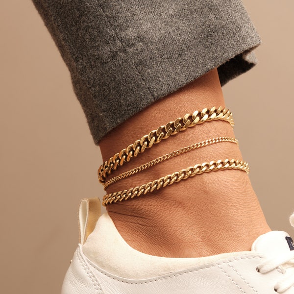 Cuban Chain Anklet, Curb Chain Anklet, Gold Chain Anklet, Thick Chain Anklet, Chunky Chain Anklet, Statement Anklet, Trendy, 3mm 6mm 8mm