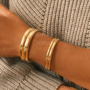 Bracelet double en or, bracelet en or, bracelet ouvert, bracelet épais, bracelet chunky, manchette ouverte, bracelet de manchette, imperméable à l’eau, bracelet chic, bracelet bracelet