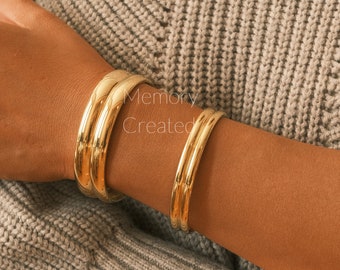 Gold Double Bangle, Gold Bangle, Open Bangle, Thick Bangle, Chunky Bangle, Open Cuff, Cuff Bangle, Waterproof, Chic Bangle, Bangle Bracelet