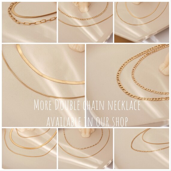 Gold Layering Choker Necklace Set, Gold Chain Necklace Set, Double