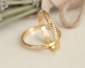 18K Gold Double Rings, Connected Rings, Duo Ring Set, Gold Ring, Band Ring, Dainty Ring, Twist Ring, Thin Ring, Waterproof Ring, Gold Band