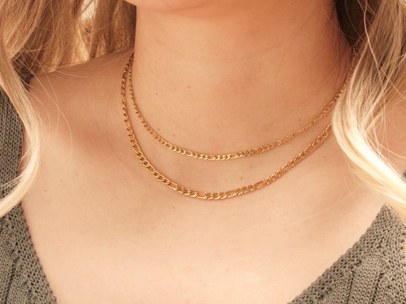 18K Gold Double Figaro Chain Necklace Gold Figaro Necklace Gold