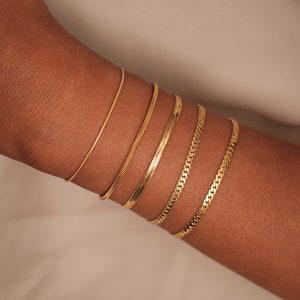 18K Gold Herringbone Bracelet, Gold Snake Chain Bracelet,Flat Herringbone Chain, Gold Chain Bracelet, Thin Herringbone chain, Gold Bracelet