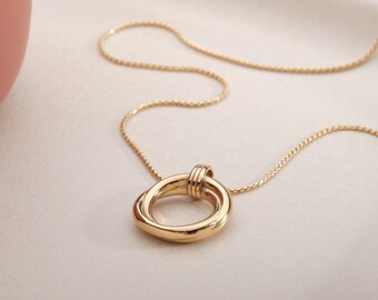 Unity Necklace. Two Linked Circle Necklace Gold interwined circles, 2 Linked Circles Necklace Gold Interlocking Circles eternity circle