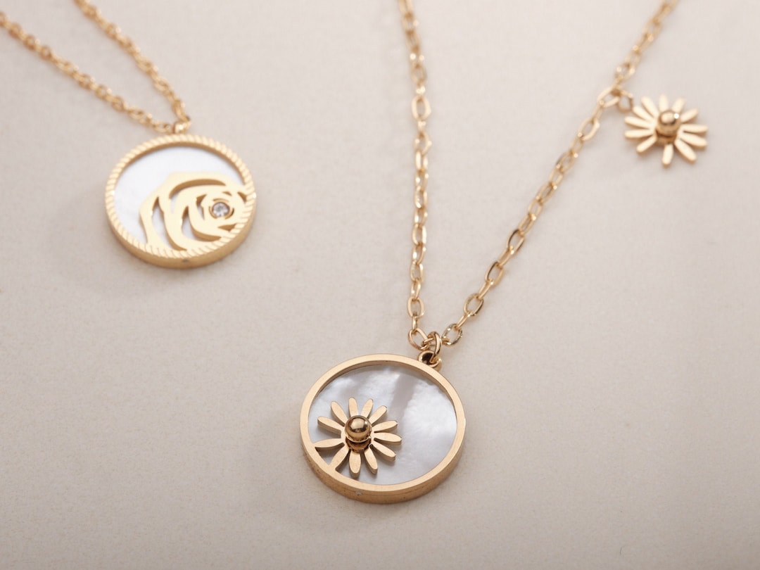 Camellia Necklace, White Mother of Pearl Shell Camellia Flower Pendant