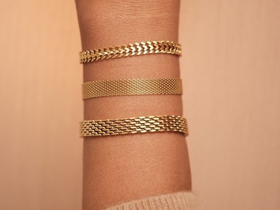 18K Gold Vintage Mesh Bracelet Gold Thick Chain Bracelet Waterproof Bracelet  Knit Chain Bracelet, Gold Cuban Bracelet, Gift for Her Bracelet - Etsy