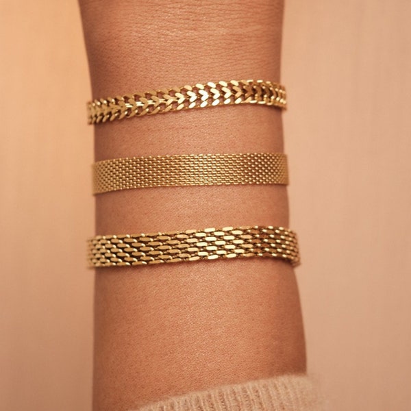 18K Gold Vintage Mesh Armband Gold Dickes Kettenarmband Wasserdichtes Armband Strick Kettenarmband, Gold Cuban Armband, Geschenk für sie Armband