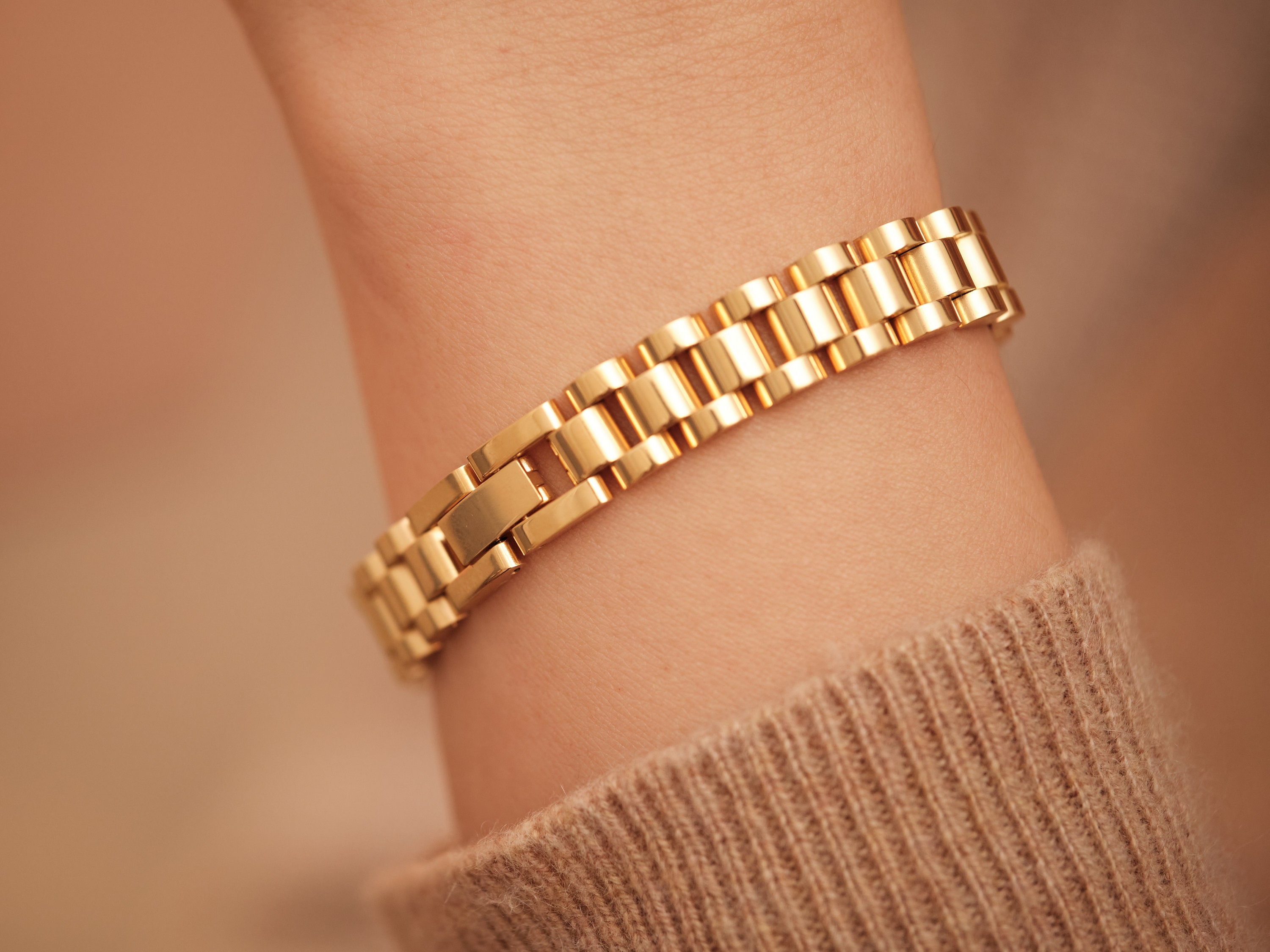 Gold Rolex Chain Bracelet Linked Chain Bracelet Rolex Etsy