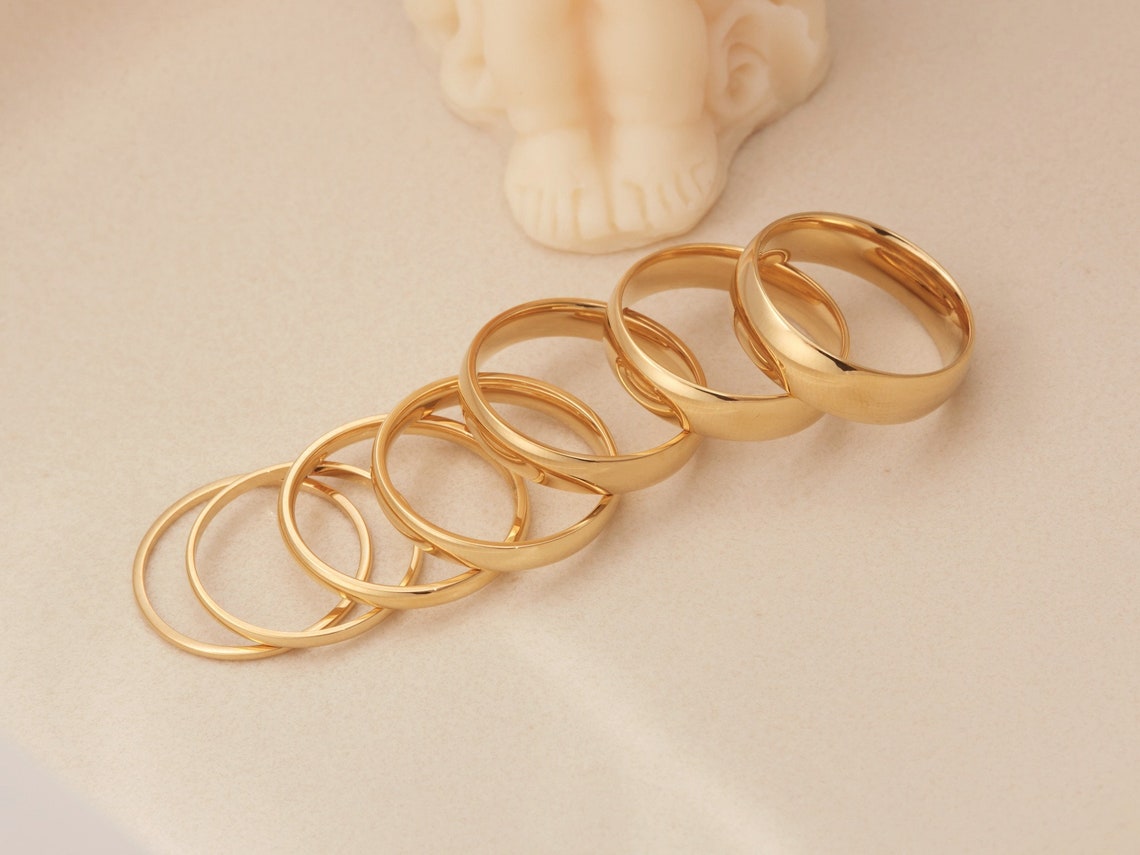 18K Gold Band Ring Plain Gold Ring Minimalist Ring Gold Etsy