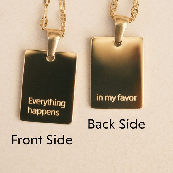 18K Gold Engraved Necklace, 'Everything happens in my favor' Good Luck Necklace, Good Luck Charm, Believe, Make a Wish, Prosperity Boost