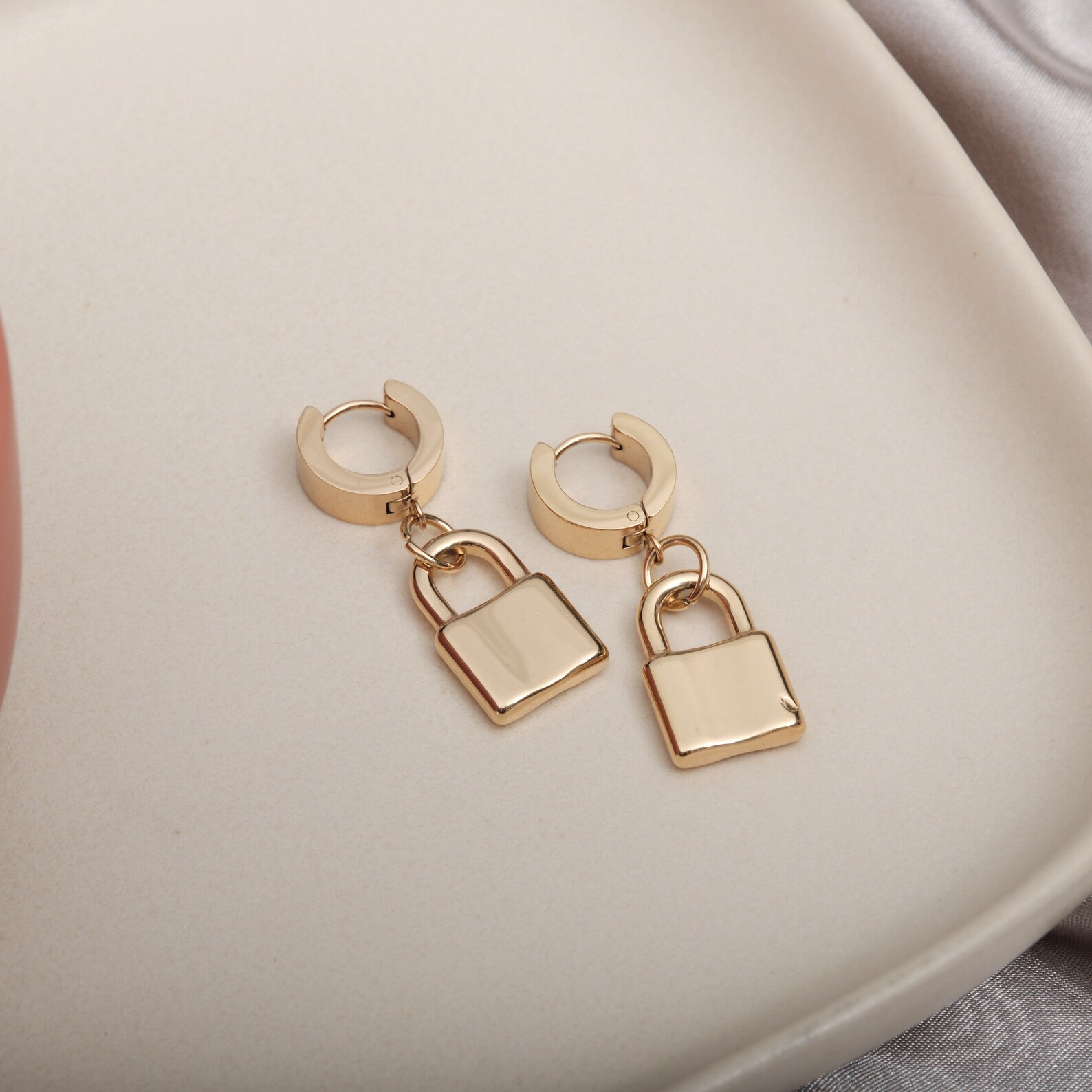 Gold Filled Padlock Earrings Lock Pendant Earrings Gold Etsy