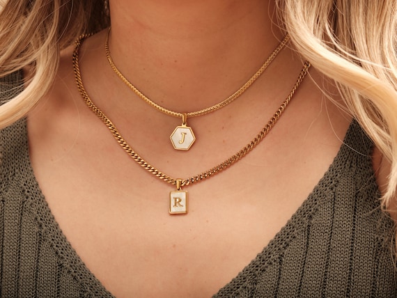 White Mother of Pearl Armenian Initial Necklace - IceLink
