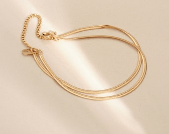 Double Gold pvd Herringbone Bracelet 18K Gold bracelet, Double Gold Herringbone Chain Bracelet, layered bracelet, snake chain bracelet
