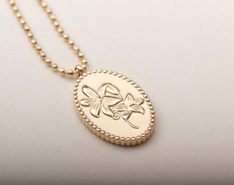 18K Gold Lily Flower Pendant Necklace - Stainless Steel - Dainty Birth Flower Pendant Chain Necklace - Gold Necklace - Birthday Gift for her