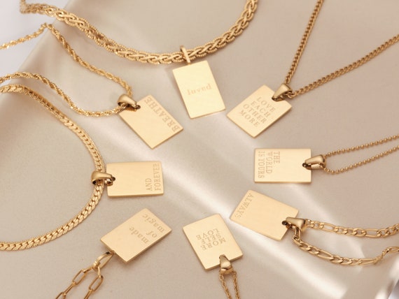 18K Gold Square Engraved Inspiring 