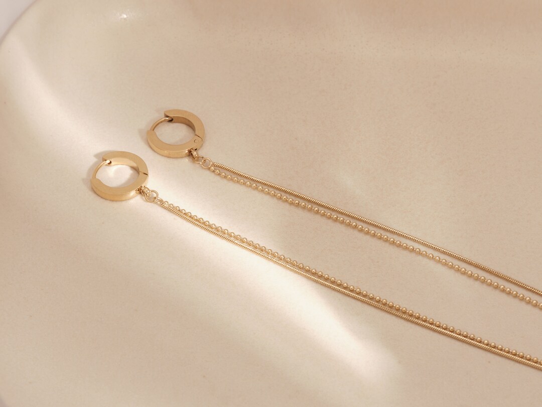 Gold Long Chain Earring Gold Snake Chain Earring Gold Etsy