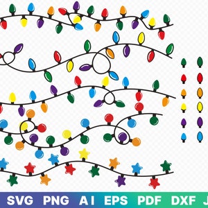 Pode incluir: Um conjunto de luzes de corda coloridas com uma variedade de formas, incluindo estrelas e lâmpadas. As luzes são dispostas em um padrão sobre um fundo branco. O conjunto inclui uma variedade de cores, incluindo vermelho, laranja, amarelo, verde, azul, roxo e rosa.