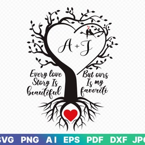 Love Tree SVG, Día de San Valentín SVG, Regalo Árbol De Bodas, Amor SVG, Archivo Cortado, Cricut, png, dxf, jpg, pdf