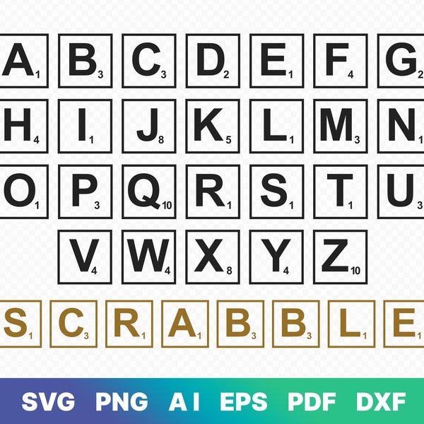 Scrabble Fliesen-Svg-Dateien, Scrabble-Fliesen-Svg-Dateien für Cricut, Scrabble-Fliesen-Clipart, Scrabble-Buchstaben-Svg