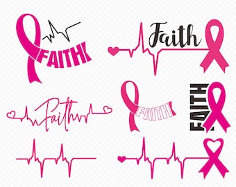 Geloof Heartbeat Ribbon SVG, Borstkanker svg, Kanker Overlevende svg, Cut File, Cricut, Silhouet, Vector, Commercieel gebruik, png, pdf, dxf, ai, eps