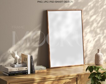 frame mockup light wood A4, frame wallpaper mockup, frame on wooden floor mockup,vertical frame mockup,scandinavian frame mockup PNG JPG PSD
